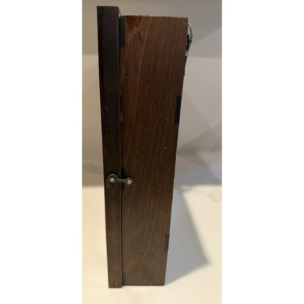 Vtg 60s Three Mountaineers Wooden Spice Rack Wall Cabinet MCM Rustic Kitchen